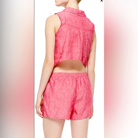 Joie Toinette Linen Pink Chambray Sleeveless Romper - Picture 2 of 16